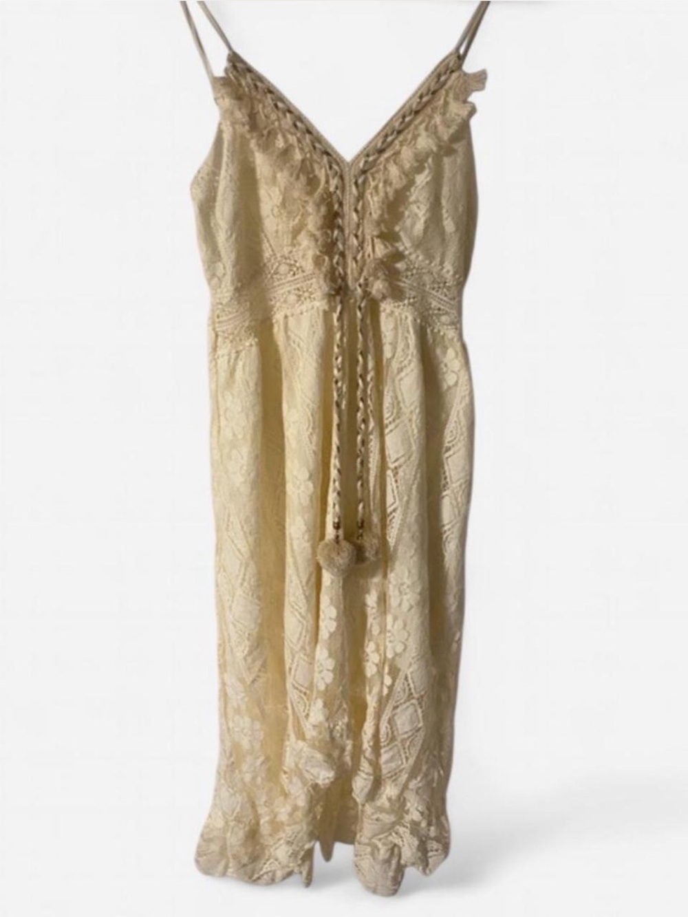 Cupshe Cream Lace Maxi Dress with Crochet Detail